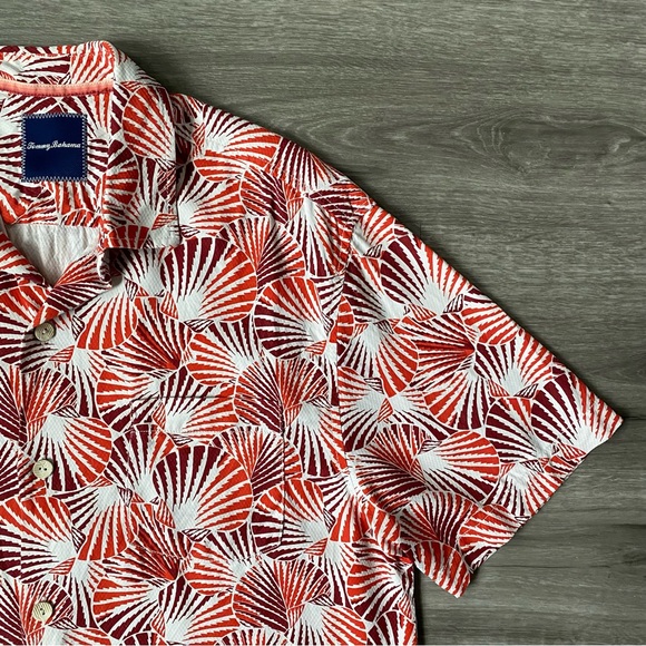 Tommy Bahama Shell We Dance Silk Tropical Camp Shirt Red Large - Picture 4 of 12